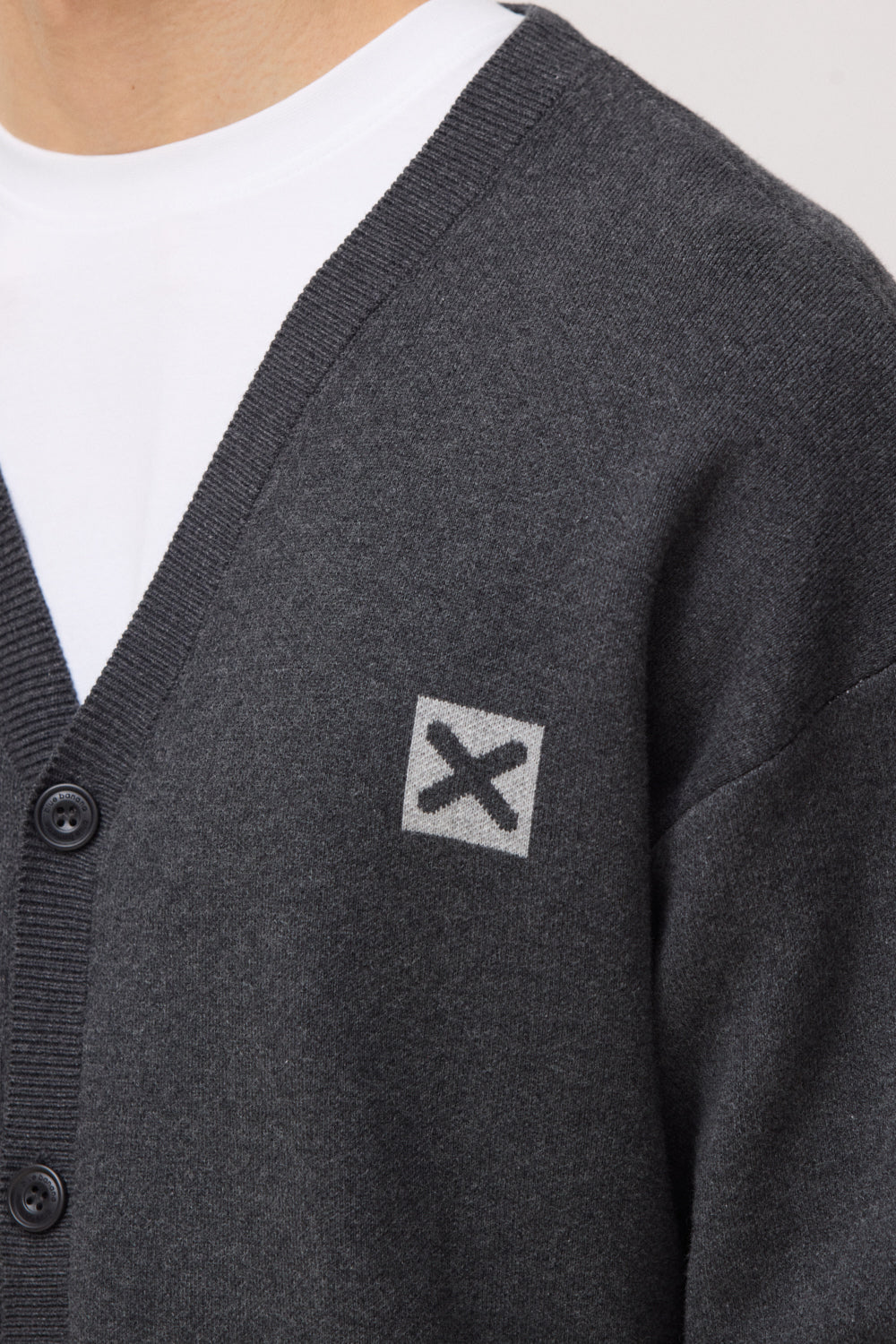 DARK GREY MELANGE NAME CARDIGAN