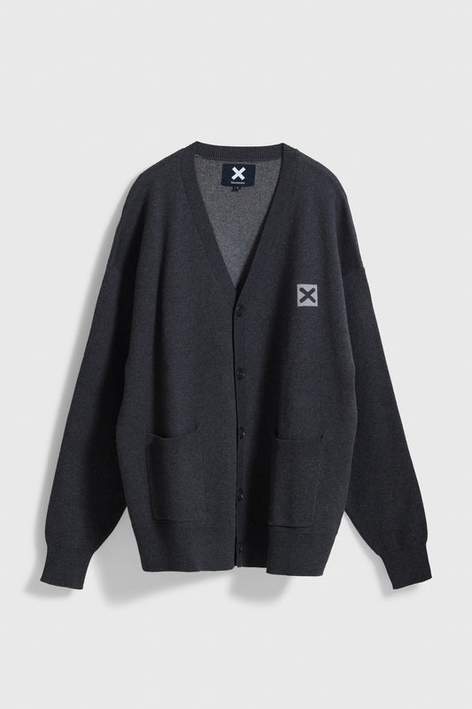 DARK GREY MELANGE NAME CARDIGAN