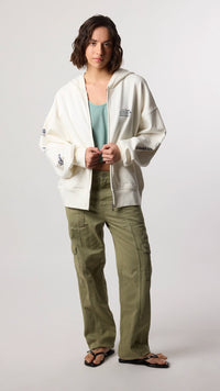 SUDADERA CON CAPUCHA FULL ZIP RANDOM BLANCO ROTO
