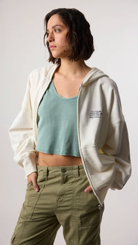 SUDADERA CON CAPUCHA FULL ZIP RANDOM BLANCO ROTO