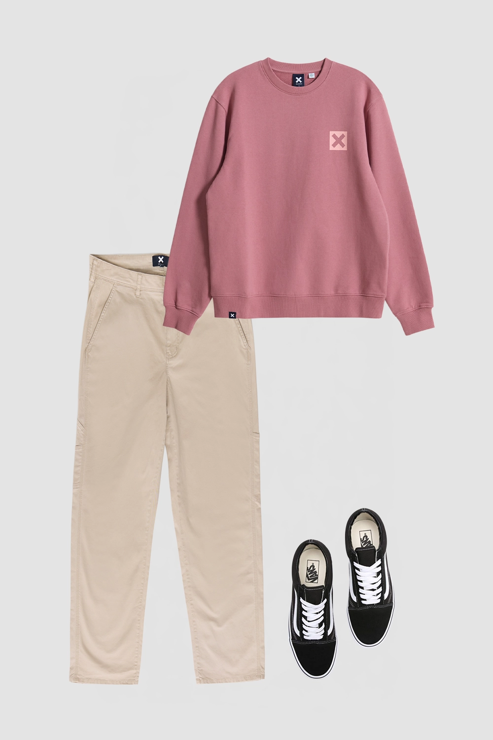 PACK SUDADERA NATURE SIENNA + PANTALÓN MATT STRAIGHT BEIGE + BLACK OLD SKOOL VANS SNEAKERS