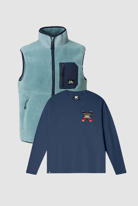 PACK CHALECO FLEECE ROPE MENTA + CAMISETA MANGA LARGA CLASSIC IMPERIAL BLUE